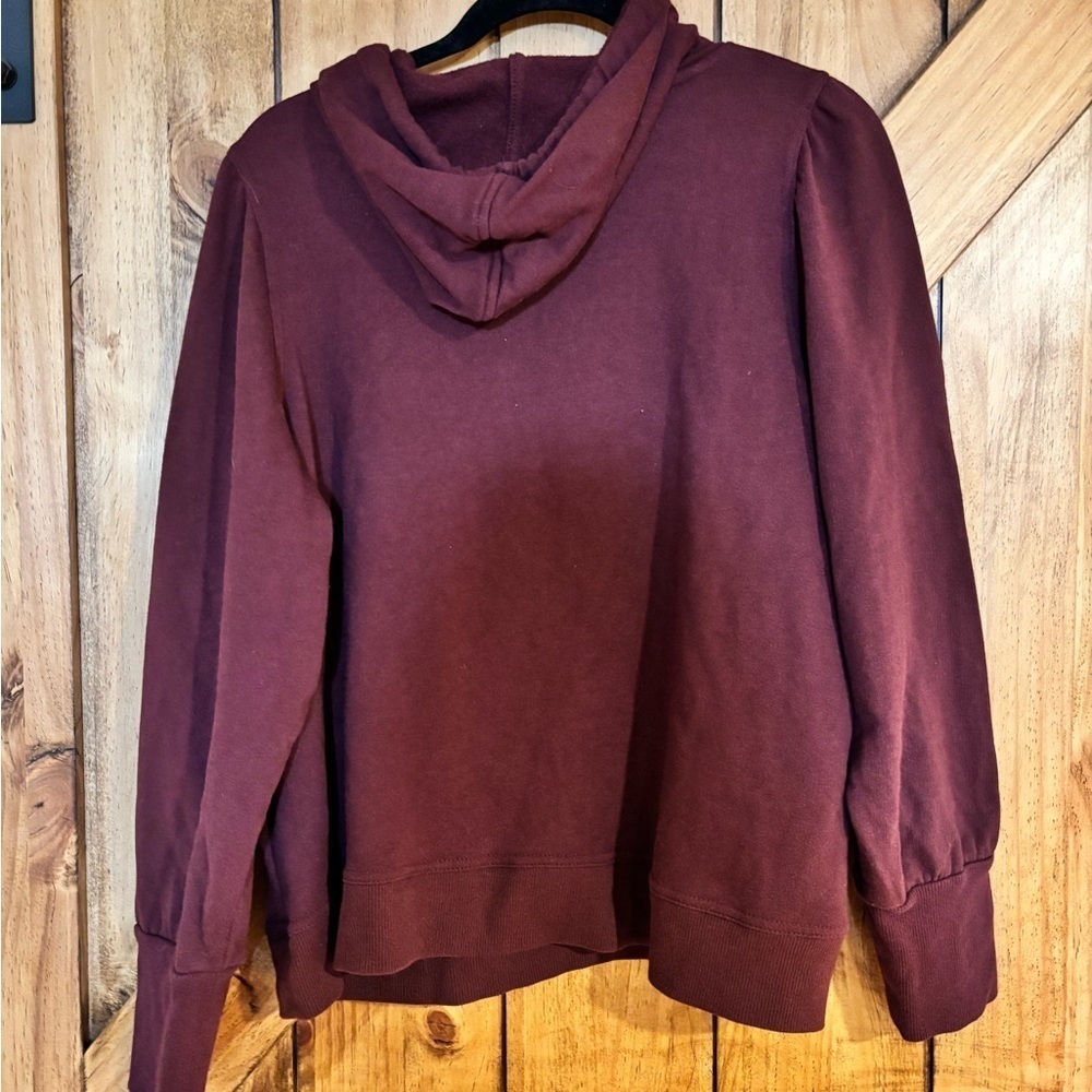 Nine West Women’s Sweatshirt XXL Burgundy Hoodie Puff Sleeve - Picture 2 of 4